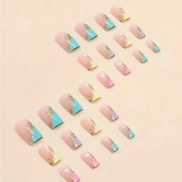 Multicolored Sparkly Square Tipped Press On Nails, Kit NIB - Picture 3 of 4